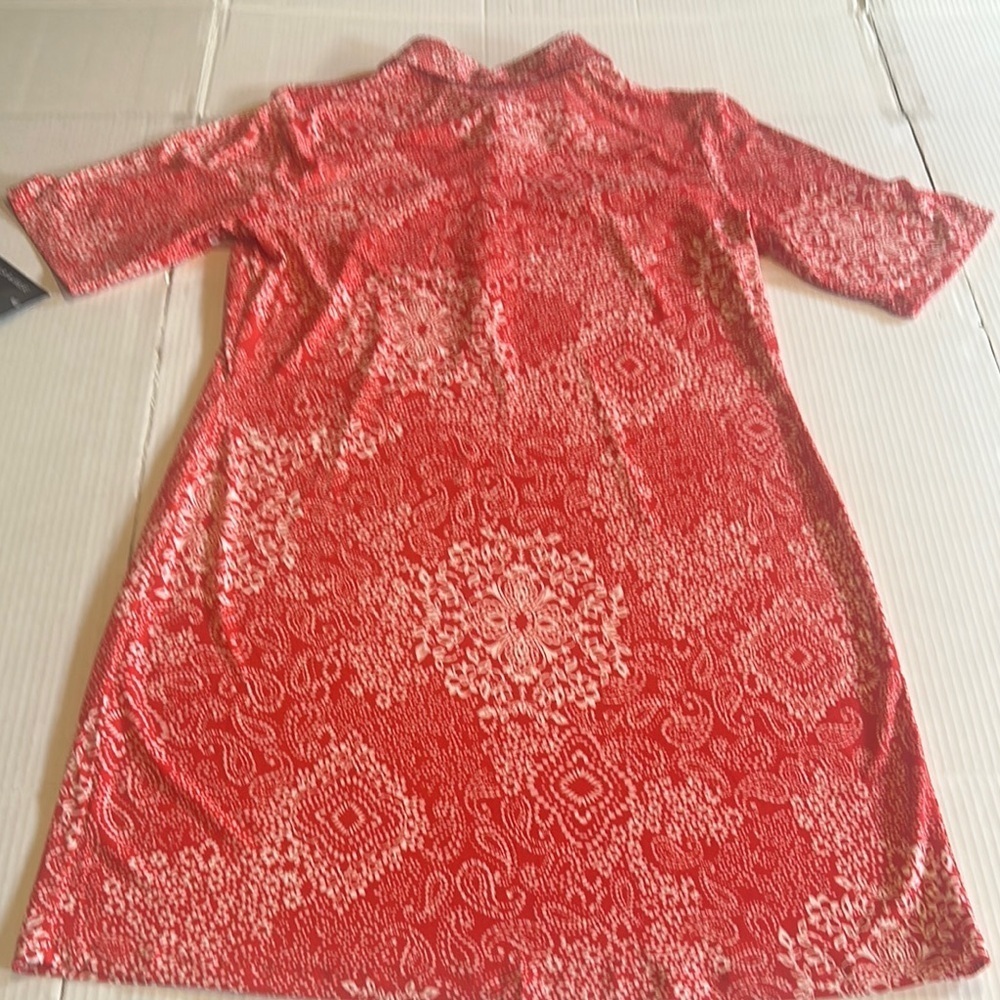 NWT Stella & Julie orange red & white A-Line Mini Dress Polo Collar button down - Picture 3 of 7